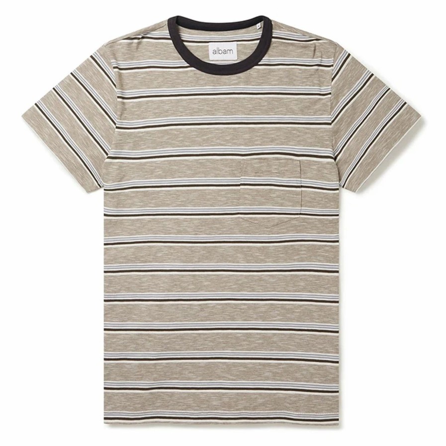 Clearance * Albam Heritage Stripe T-Shirt Mushroom Stripe