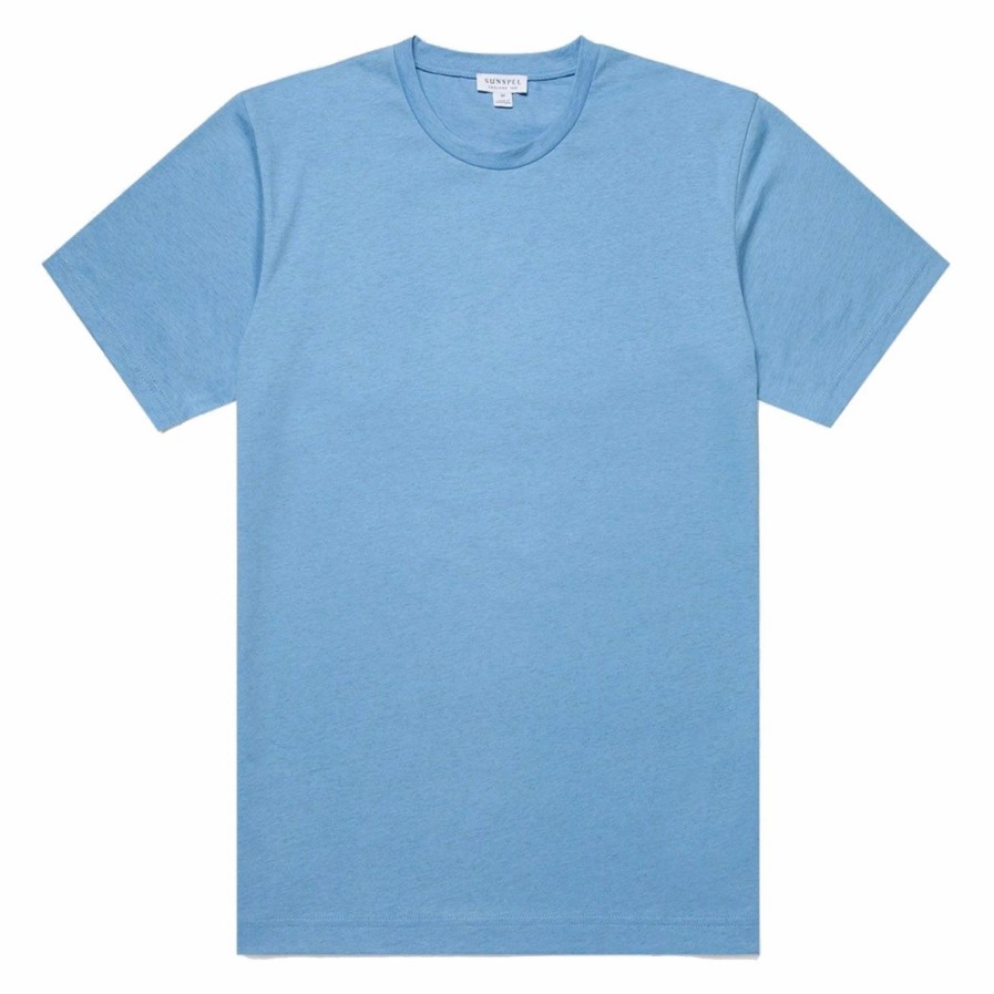 Online * Sunspel Riviera Organic T-Shirt Blue Mist Melange