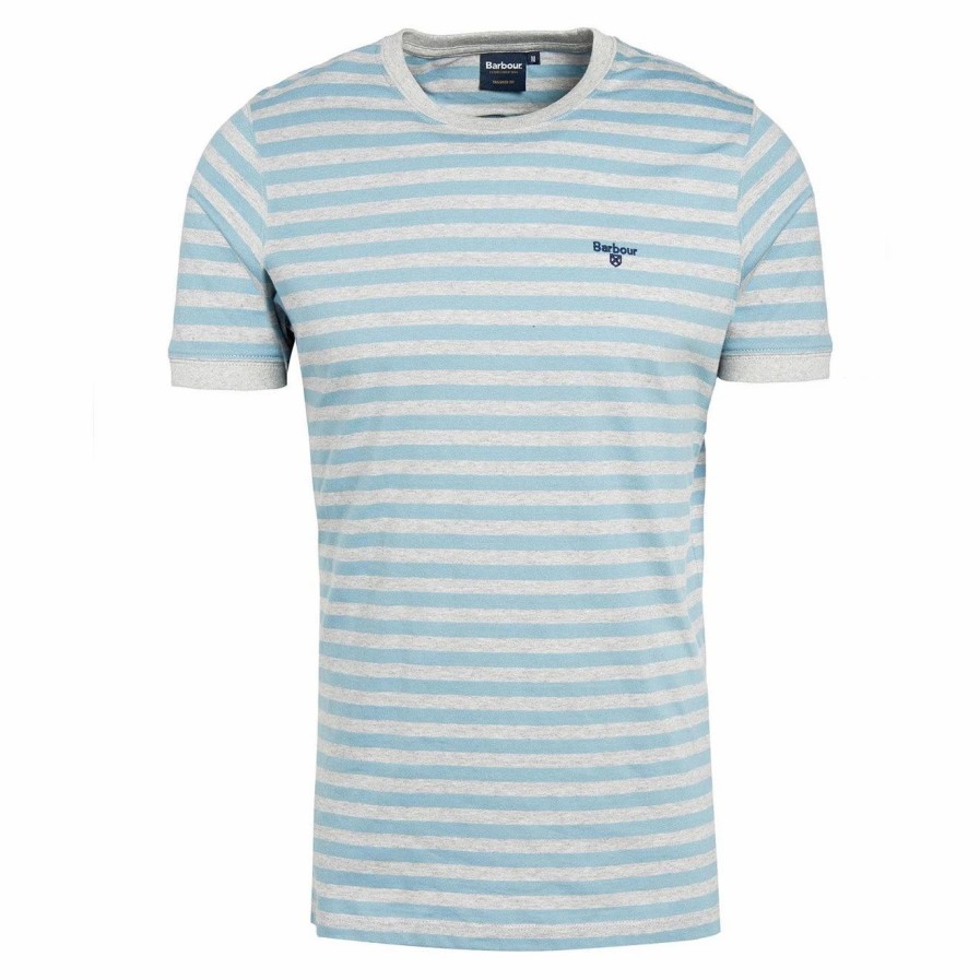 New * Barbour Quay Stripe Tee Powder Blue