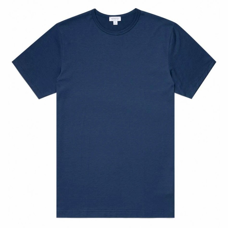 Clearance * Sunspel Classic Crew Neck T-Shirt Marine Blue