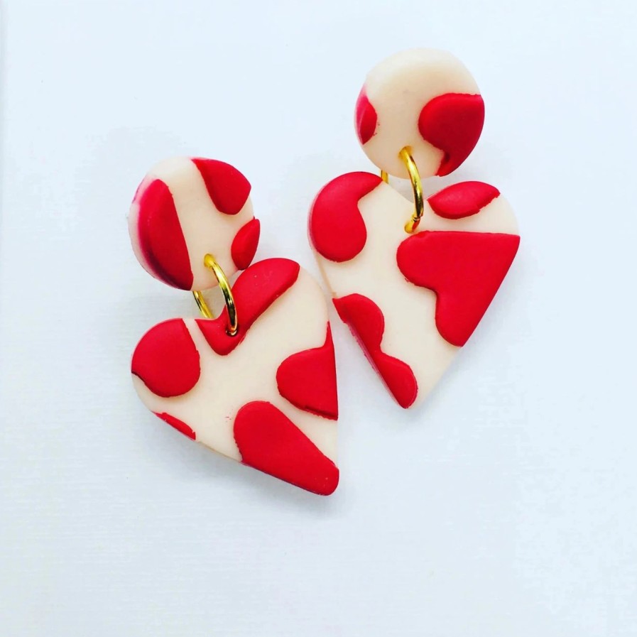 Hot * No Shrinking Violet Love Love Love Pink And Red Drop Earrings