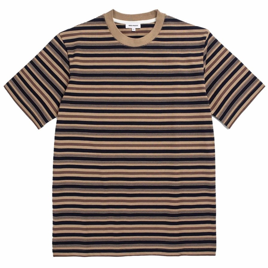 New * Norse Projects Johannes Multistripe Ss Tee Utility Khaki