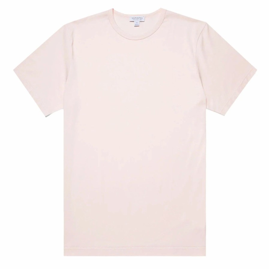 New * Sunspel Classic Crew T-Shirt Soft Pink