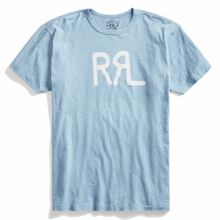 Best * Rrl By Ralph Lauren Logo Jersey T-Shirt Heather Blue