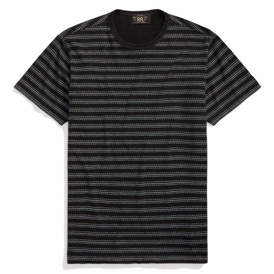 Clearance * Rrl By Ralph Lauren Indigo Striped Jersey T-Shirt Black Multi