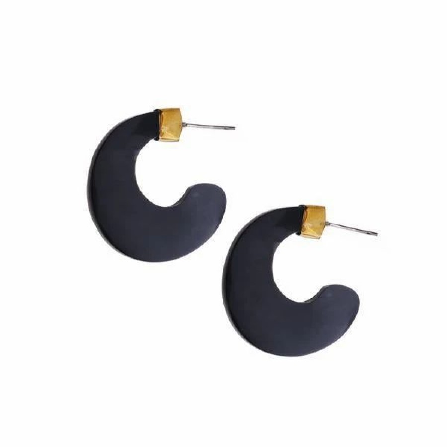 Online * Sasa Designs Black Horn Hoop Earrings