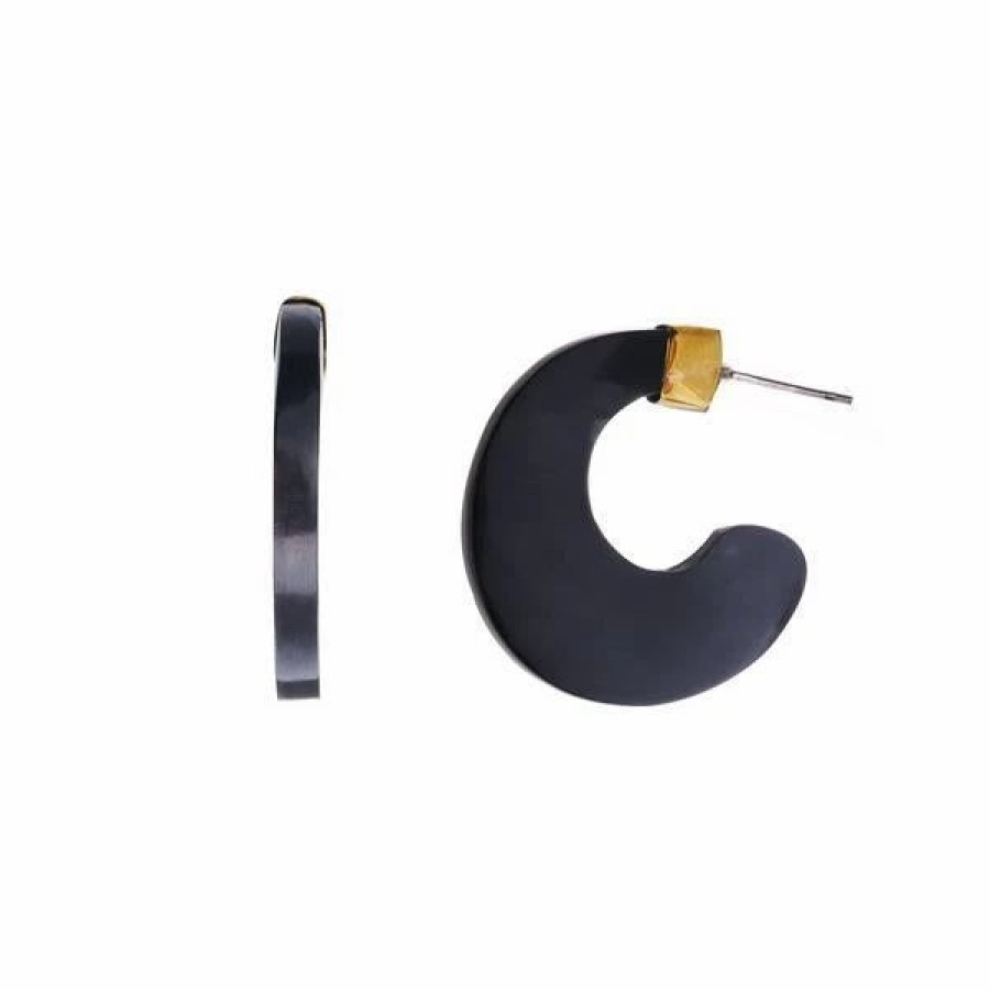 Online * Sasa Designs Black Horn Hoop Earrings