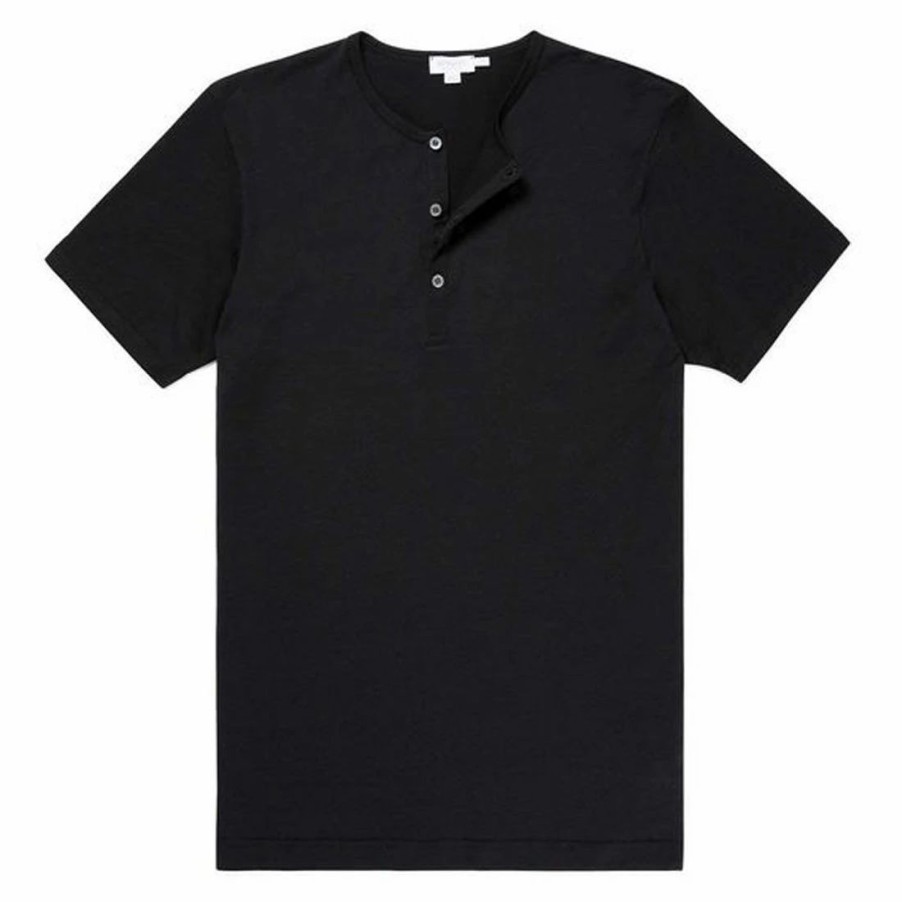 Best * Sunspel Henley T-Shirt Black