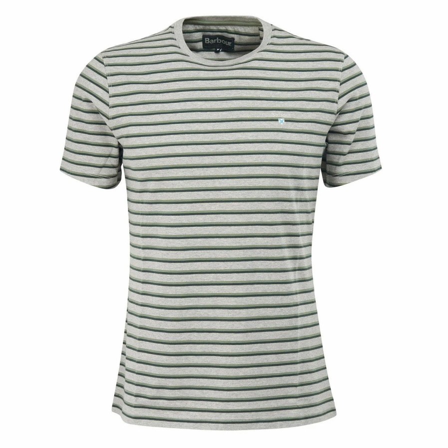 New * Barbour Ponte Striped T-Shirt Grey Marl