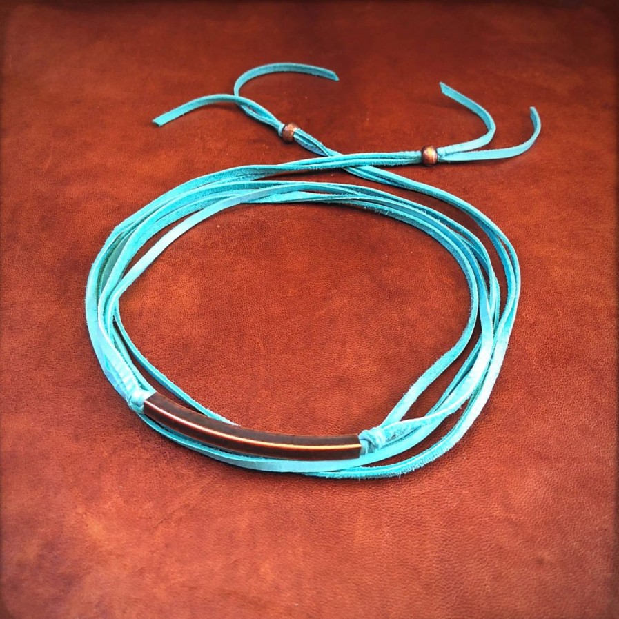 New * Astali Leather Wrap Choker Turquoise