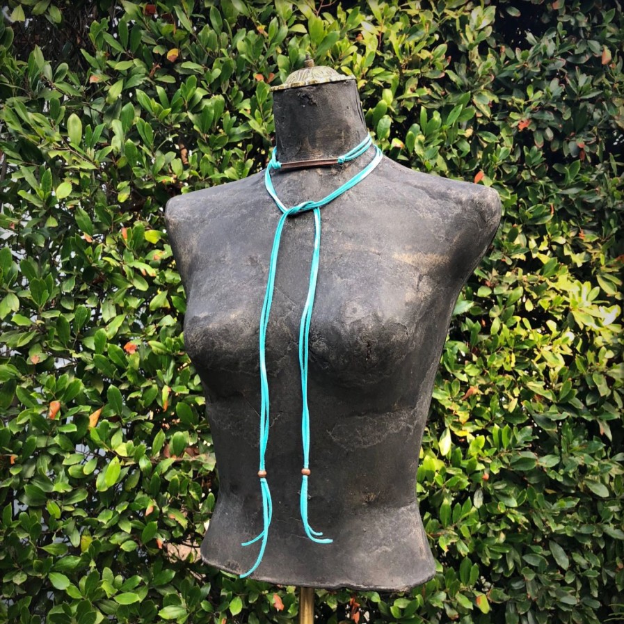 New * Astali Leather Wrap Choker Turquoise