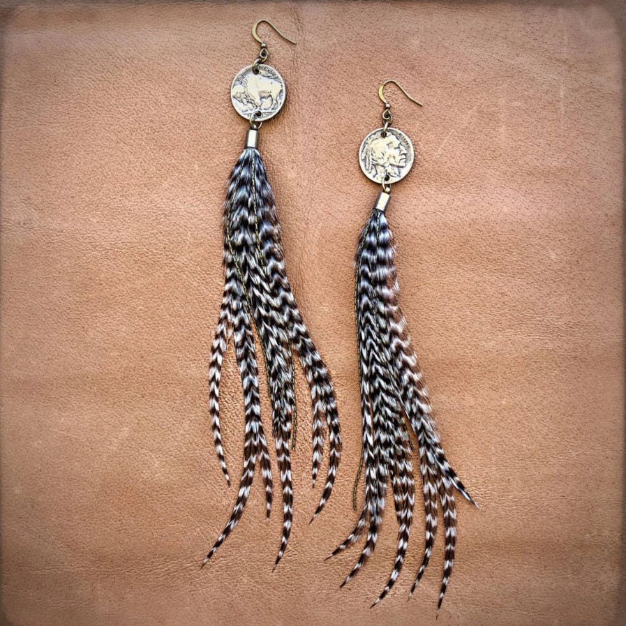 Clearance * Astali Buffalo Nickel & Feather Earrings