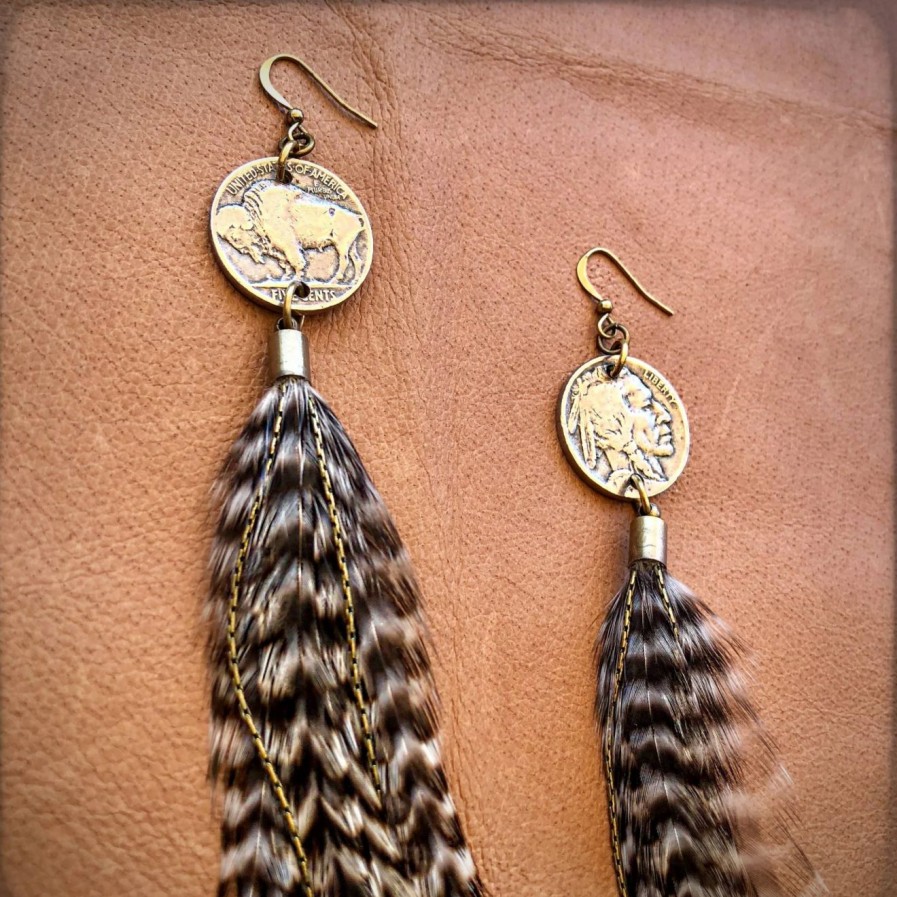 Clearance * Astali Buffalo Nickel & Feather Earrings