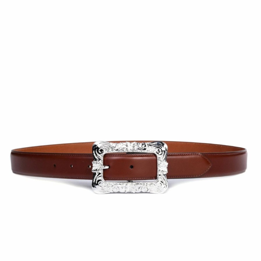 New * Needles Papillon Square Buckle Belt Brown Leather