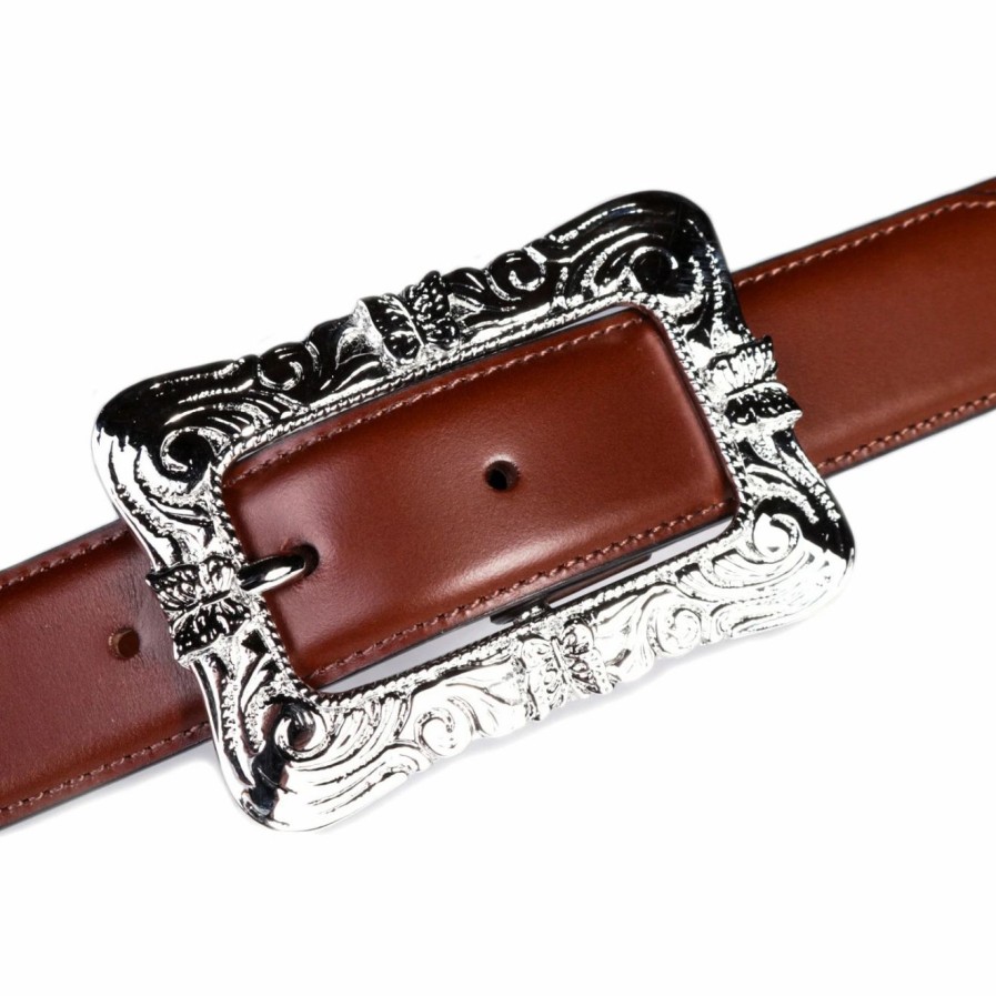 New * Needles Papillon Square Buckle Belt Brown Leather