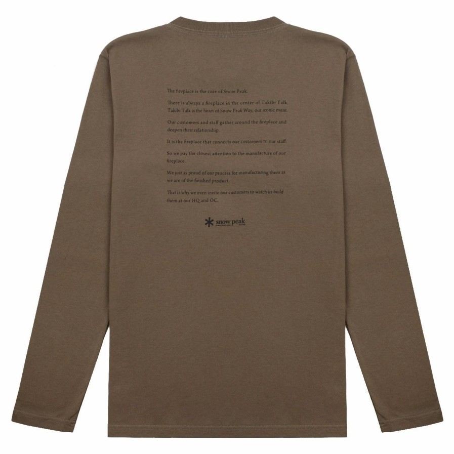 New * Snow Peak Fireplace Long Sleeve Tee Brown