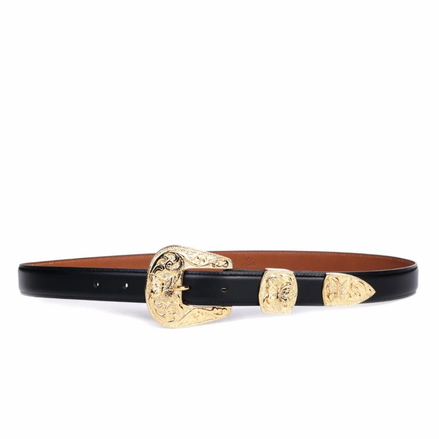 Hot * Needles Papillon Western Tip Belt Black Leather