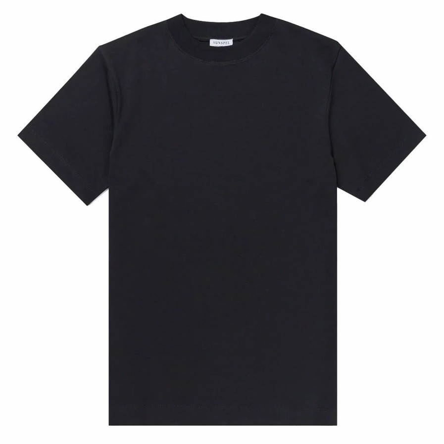 Wholesale * Sunspel Brushed Cotton Mock Neck T-Shirt Black