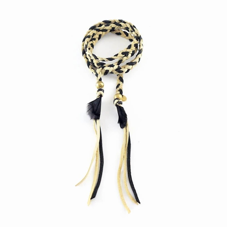 Clearance * Astali Leather Wrap Accessory Black & Cream