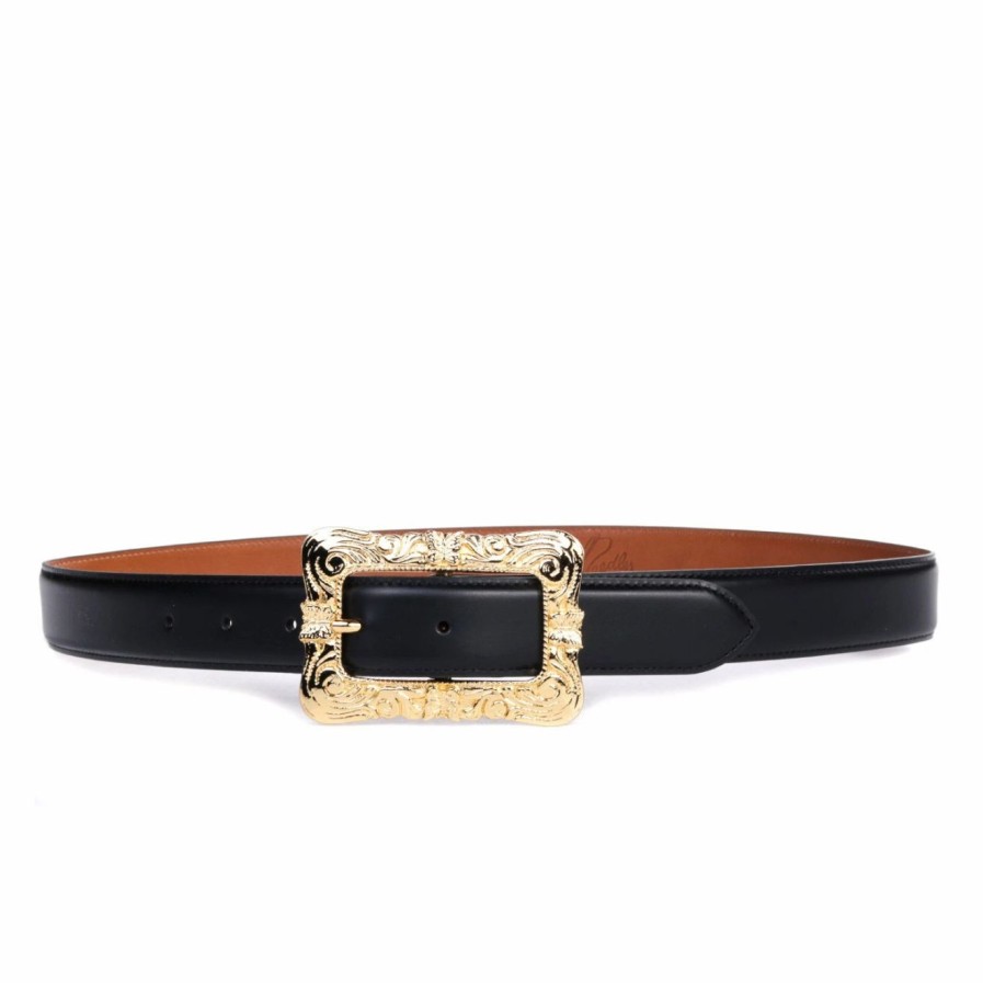 Clearance * Needles Papillon Square Buckle Belt Black Leather