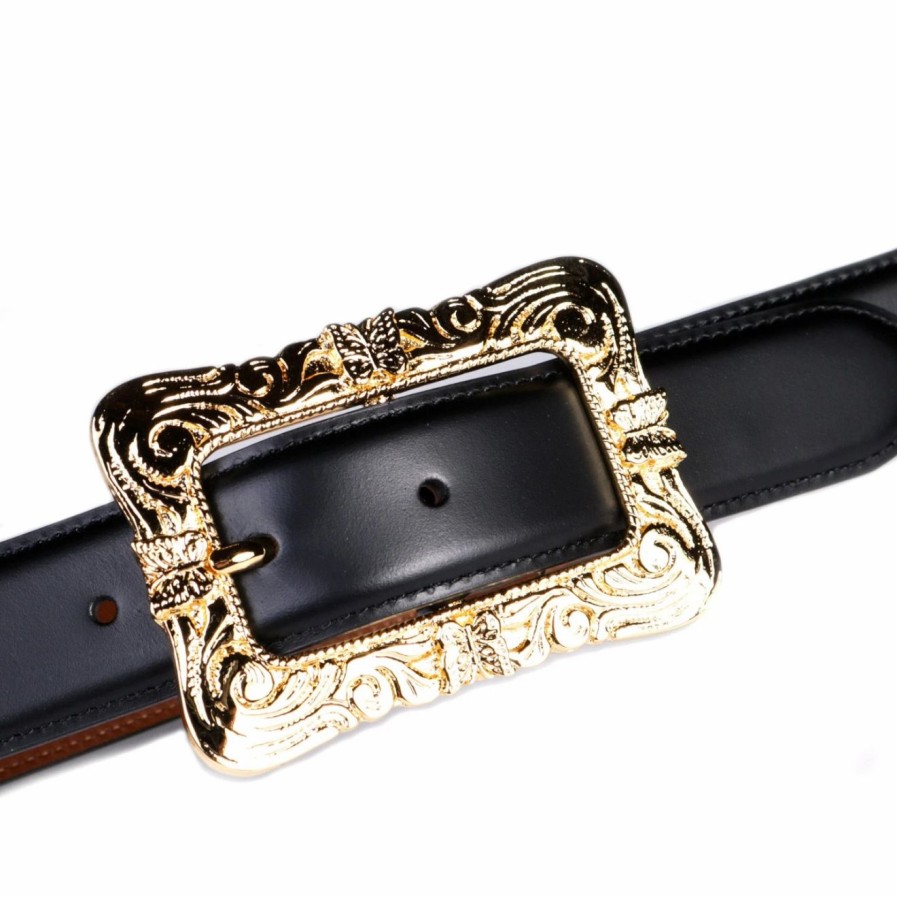 Clearance * Needles Papillon Square Buckle Belt Black Leather