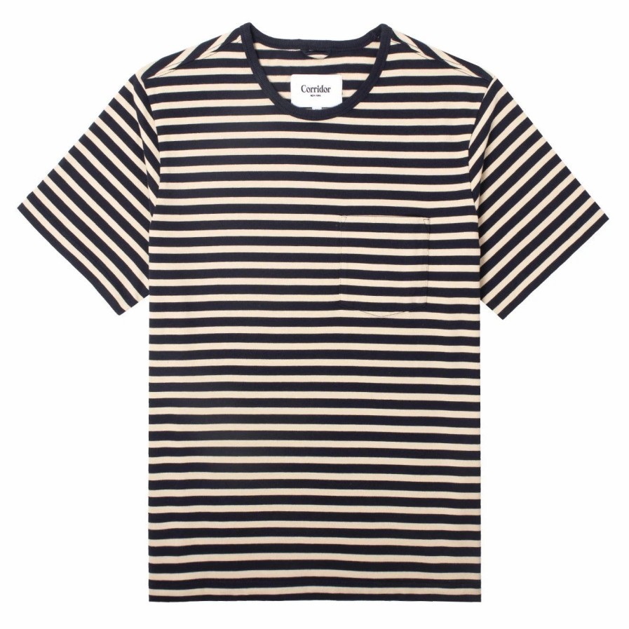 Wholesale * Corridor Organic Striped T-Shirt Navy