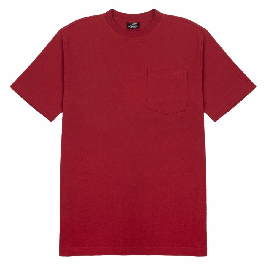 Best * Filson S/S Outfitter Solid One Pocket T-Shirt Dark Red Darkred