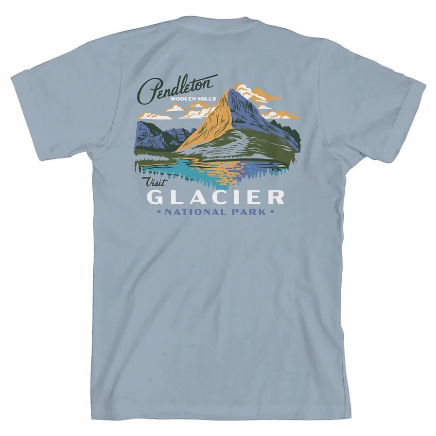 New * Pendleton Glacier Graphic Tee Stonewash Denim / White